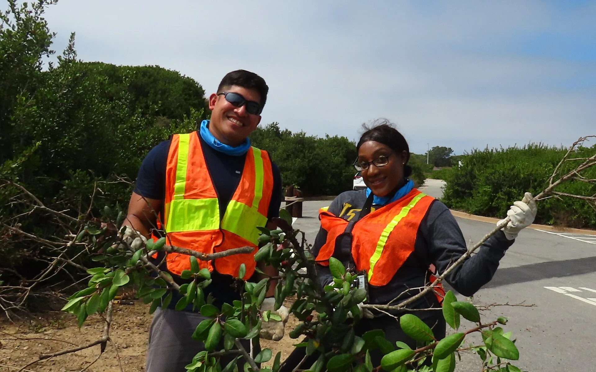 Environmental restoration team working together in the field